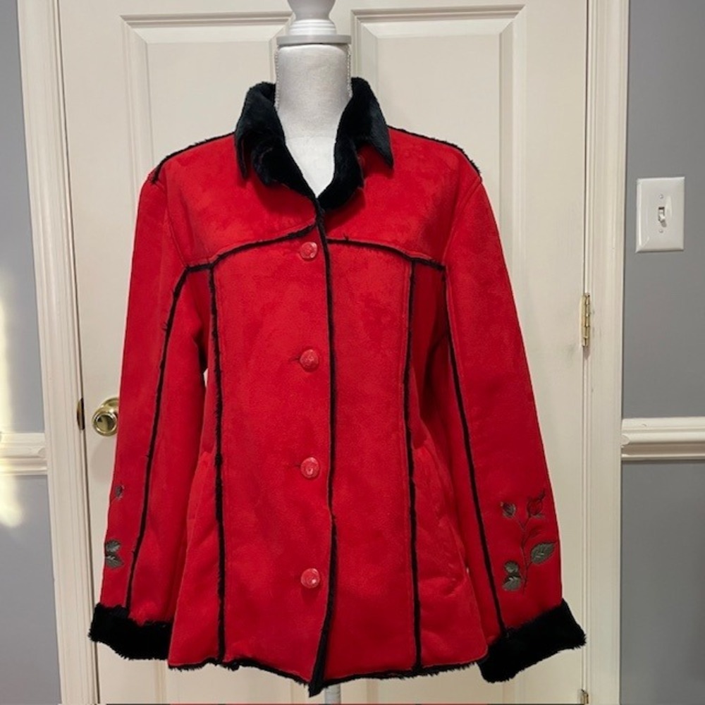 Outback Trading Co. Red Faux Suede Jacket Coat MED Western Boho Cottagecore